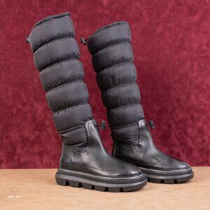 Tory Burch Women Black Leather Fabric High Padded Fashion Winter Boots Sz 6